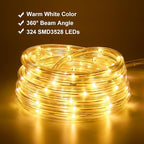 48ft Warm White LED Rope Lights Outdoor - 324 LEDs Christmas Rope Lights, 120V ETL Certified, Connectable to 192ft, Weather-Resistant, w/24 Mounting Clips & Screws - Cozy Home & Café Decor