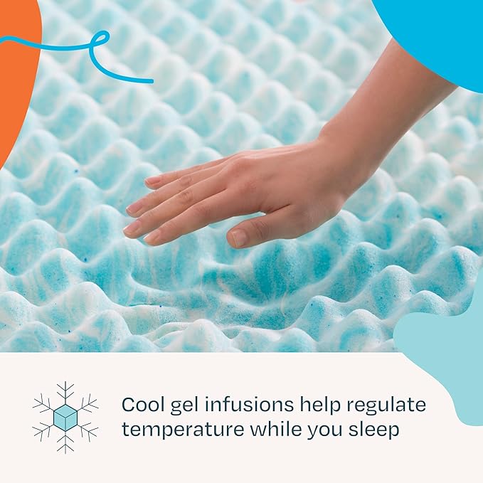 Linenspa 3 Inch Convoluted Gel Swirl Memory Foam Mattress Topper - Promotes Airflow - Relieves Pressure Points - California King
