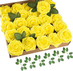 Yellow Artificial Flowers Fake Roses 50 PCS with Stem, Flower Heads Fake Rose for Crafts Bouquets for DIY Wedding Decorations Centerpieces Arrangements Party Home Garden Decor
