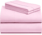 LuxClub 4 PC Sheet Set Bed Sheets Deep Pockets Eco Friendly Wrinkle Free Cooling Machine Washable Hotel Bedding Silky Soft - Powder Pink Full