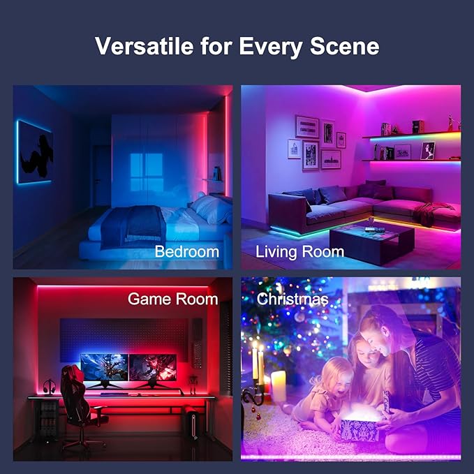 50 FT Led Lights for Bedroom,Lntelligent Application Remote Control Color Change LED Strip Lights, Music Synchronization Bluetooth RGB Lights, Used for Room, Home, Party Decoration