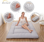 Japanese Floor Mattress, Futon Mattress with Storage Bag and Washable Cover, Roll Up Tatami Mat Suitable for Guest Room, Grey, Queen