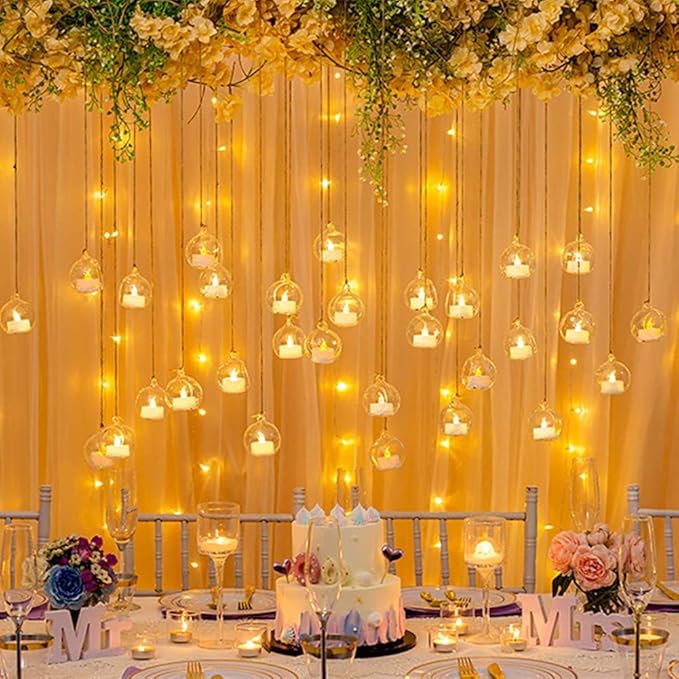 Sziqiqi Hanging Glass Globes Orbs Tea Light Candle Holders with Flameless LED Tealight for Wedding Ornaments, Wedding Birthday Christmas Party Centerpiece Accessory 2.36inch 20pcs +4 Extra