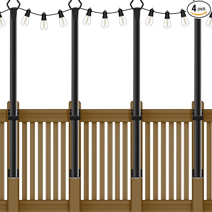 4 Pack 5Ft String Light Poles,Outside String Lights,Outdoor Light Poles,Metal Poles Stand for Patio,Backyard,Deck