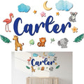 Custom Nursery Name Sign with Themed Decor Kit | Personalized Wooden Wall Art for Baby, Kids Room | Space, Jungle, Circus, Under The Sea, Woodland, Rainbow (50", Jungle/Safari)