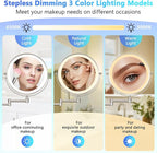 ALHAKIN 9" Wall Mounted Lighted Makeup Mirror, Rechargeable 1X/15X Magnifying Mirror with 3 Color Lights Dimmable, 360° Rotation, Nickel