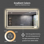 Bathroom Mirror, 72x40 Inch Gradient Front and Backlit Big LED Mirror, 3 Colors Dimmable CRI>90 Double Lights, IP54 Enhanced Anti-Fog, Hanging Plates Wall Mount Lighted Bathroom Mirror