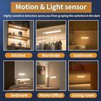 Under Cabinet Lights,76 LED Operated Motion Sensor Light Indoor,1500mAh USB Rechargeable Closet Lights, 4 Pack Magnetic Dimmable Closet Lights，Wireless Under Counter Lights for Kitchen, Stairs