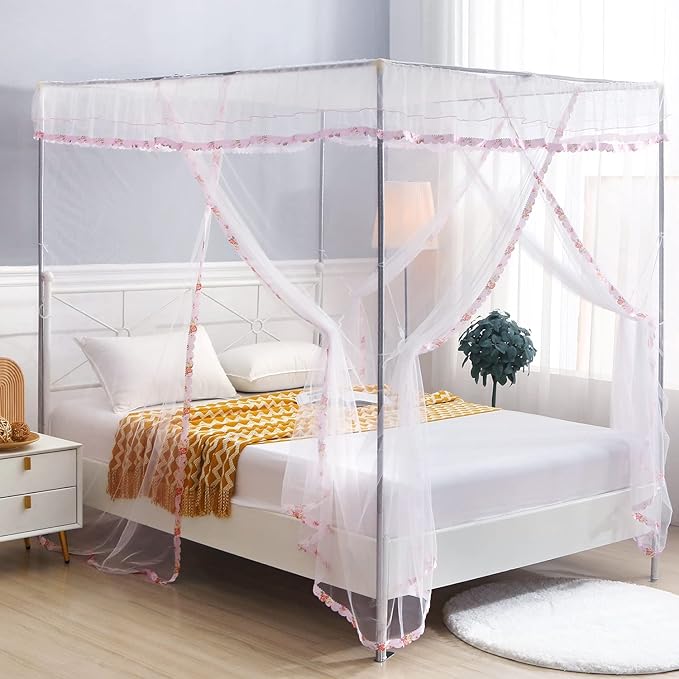 Canopy Bed Curtains Full - 4 Corner Canopy for Beds, Bed Canopy for Girls Adult, Bedroom Decor (Full Size, White)