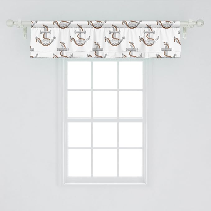 Ambesonne Vintage Nautical Tattoo Window Valance Pack of 2, Repetitive Anchor and Motif Maritime Pattern, Rod Pocket Curtain Valances for Kitchen Bedroom, 54" X 12", Pale Cinnamon Pale Grey