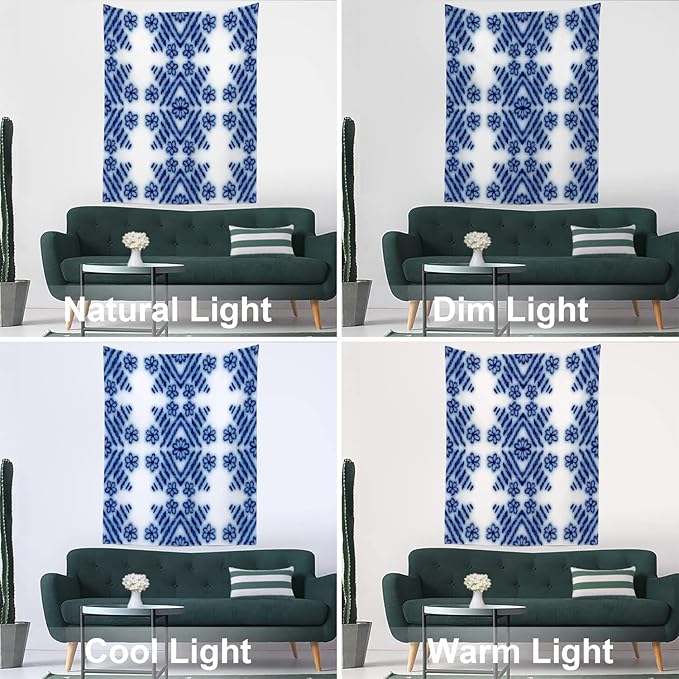 Batmerry Blue Art Flower Tapestry,Blue White Ceramic Glaze Tie Dye Wall Art Hanging Decoration Polyester Fiber White Ruffled Around for Dorm Room Bedroom Living Room, 82.7x59.1 inches