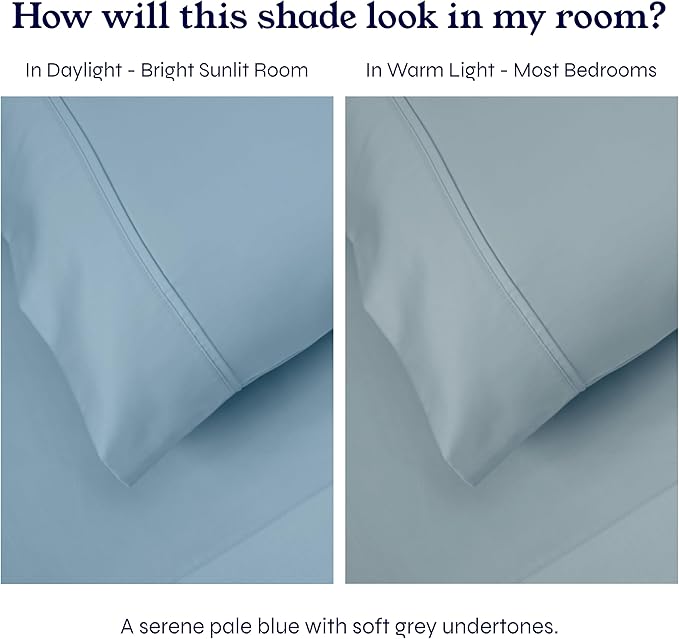 California Design Den Soft Twin Sheets Set - 400 Thread Count Sateen, Natural 100% Cotton Sheets, Deep Pockets, Cooling and Durable Bedding Set for Dorm Rooms & Adults - Sky Blue