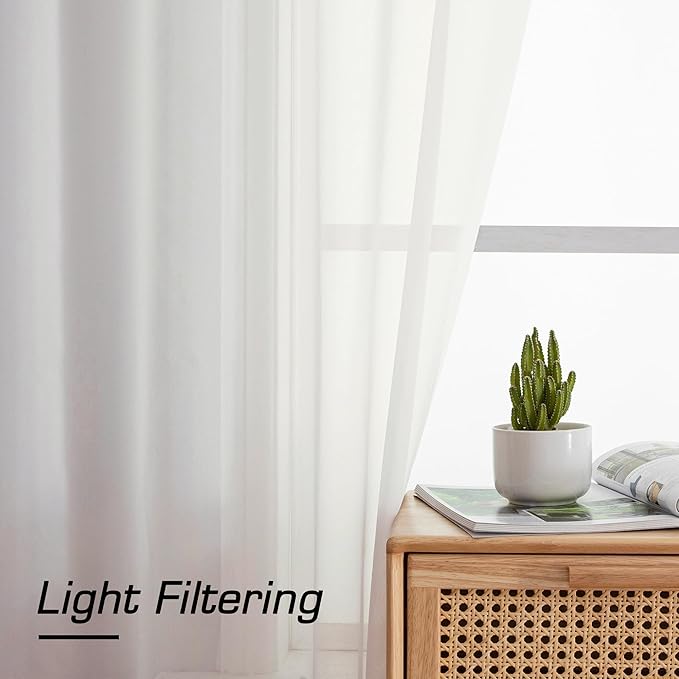 Aiyufeng 2 Pack: Basic Ivory Sheer Curtain Drapes for Living Room 84 Inch Length 2 Panels, Light Filtering Voile Drapes for Bedroom, Patio, Sliding Door, Each 59" W x 84" L, Ivory