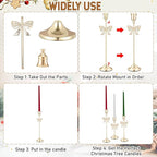 3 Pcs Christmas Candle Holders 3 Size Gold Taper Candlestick Holders Set Vintage Decorative Centerpiece for Table Mantel Wedding Housewarming Thanksgiving Gifts (Bowknot)