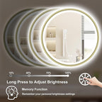 S'bagno 32" Round Gold LED Mirror for Bathroom With Frontlit & Backlit, Metal Frame, Anti-Fog, Stepless Dimmable, 3 Colors Temperature Vanity Mirror