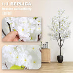Faux White Cherry Blossom 6ft(72in) Artificial Floor Green Plant for Indoor Decor Natural Potted Tree with Texture Flowers Realistic Wood Trunk for Home Living Room,Office Perfect Housewarming Gift