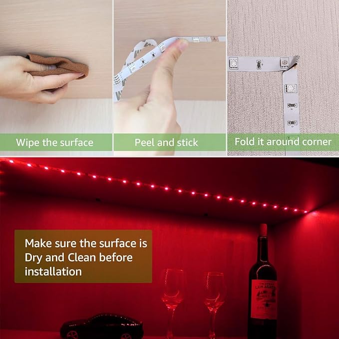 6.56 feet Battery Powered LED Strip Lights, DIY Indoor and Outdoor Decoration, Waterproof, 24 Keys Remote, 2 Pack