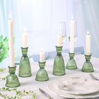 6 Pcs Green Glass Candlestick Holder (3.5"/6", Assorted)- Tall Taper Candle Holders with Vintage Design, Candle Stick Holders in Bulk for Party Decorations, Green Candle Holder for Tapered Candles