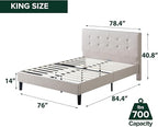 ZINUS Ibidun Upholstered Platform Bed Frame, Mattress Foundation, Wood Slat Support, No Box Spring Needed, Eco Friendly WonderBox (TM), Easy Assembly, Soft Beige, King
