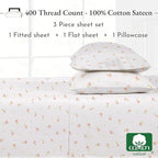 California Design Den Printed Twin XL Sheet Sets - 400 Thread Count Sateen, Natural 100% Cotton Bed Sheets, Deep Pockets, Cooling and Durable Bedding Set - Soft Floral