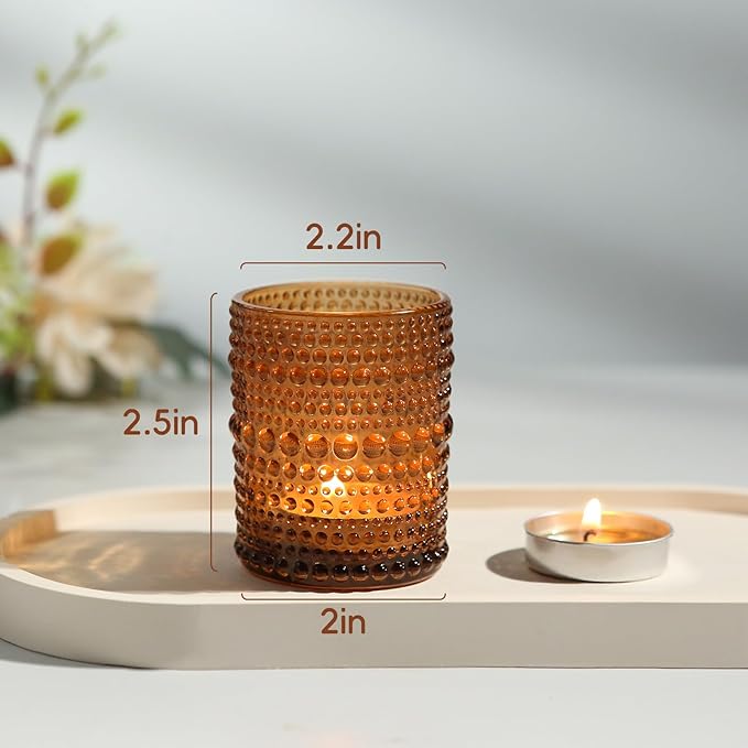 48pcs Amber Votive Candle Holders Votive Candles for Table, 2x2.5in Vintage Glass Small Tea Light Candles Holders for Candle Making Holder, Tealight Candle Holder for Wedding Centerpieces