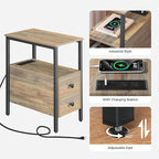 HOOBRO End Table with Charging Station, Narrow Side Table with 2 Drawer & USB Ports & Power Outlets, Nightstand for Small Spaces, for Living Room, Bedroom, Sapphire Brown UC541BZ01