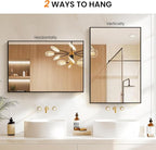 Bathroom Vanity Mirror for Wall, 36" x 24" Metal Framed Rectangular Bathroom Wall Mirror for Over Sink, HD Shatterproof Glass, Hangs Horizontally or Vertically(Black)