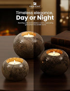 Radicaln Marble Tealight Candle Holder 4" Inches Oceanic Handmade Decorative Candle Accent for Wedding Table, Farmhouse Dining Table Centerpiece, Ideal Set of 3 Small Votive Candle Holders