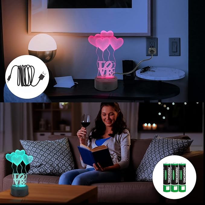 AZIMOM 3D Guitar Illusion Lamp Night Light for Bedroom 16 Colors Changing Smart Touch Remote Control Optical Illusion Bedside Desk Lamps Home Decoration Boys & Girls Women Birthday Gifts