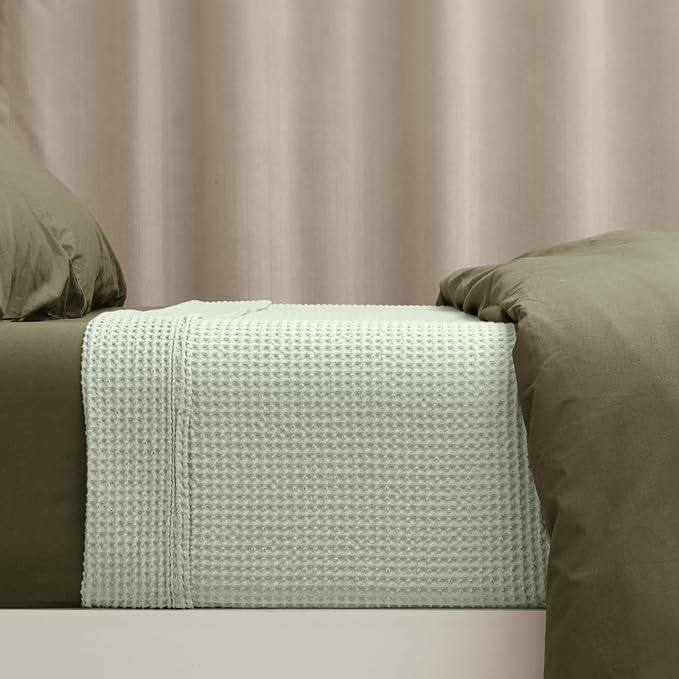 PHF 100% Cotton Waffle Weave Blanket Twin Size for Bed,Snag Proof Lightweight Breathable Moisture-Wicking Throw for Couch,Great for Layering in Cold Weather,Machine Washable,Home Decor Gift-Sage Green