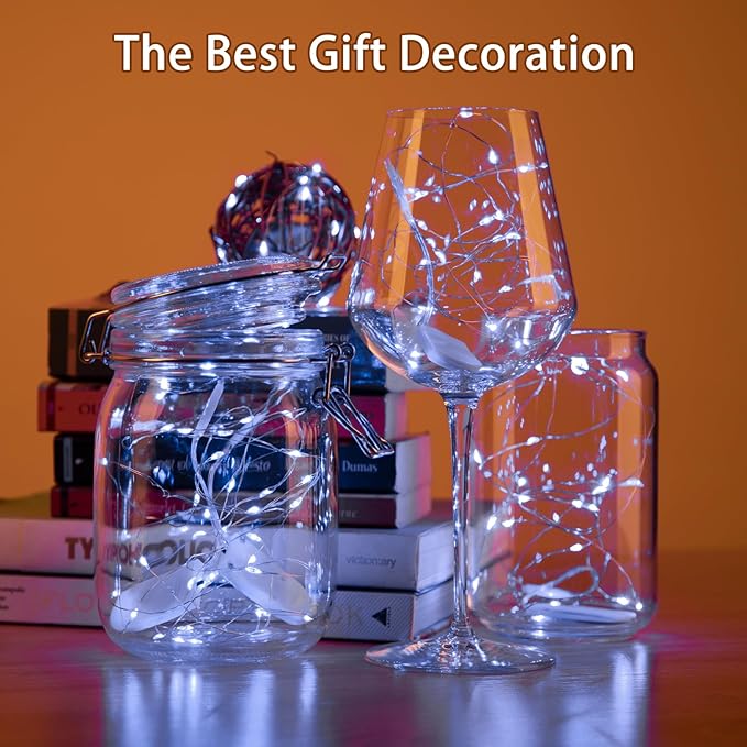 6 Pack White Fairy Lights Battery Operated Lights, 7ft 20 Led Mini String Lights, Waterproof Silver Wire Starry for Mason Jars Wedding Party Centerpiece Table Christmas