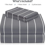 LuxClub 4 PC Cal King Size Sheet Set Bed Sheets, Breathable Luxury Deep Pockets Wrinkle Free Cooling Sheets Machine Washable Hotel Bedding (Cal King, Striped Light Grey)