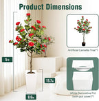 Artificial Camellia Tree 5FT, Red Flower Tree in White Pot, Faux Outdoor Indoor Plant, Potted Artificial Flower for Home Office Housewarming Porch Decor (61'' Height)