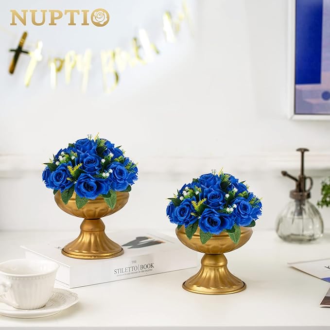 NUPTIO Flower Ball Arrangement Bouquet - 6 Pcs 9.5 inch Diameter Royal Blue Fake Flowers Roses Balls for Centerpieces Tables - Artificial Rose Arrangements for Wedding Centerpiece Table Decorations