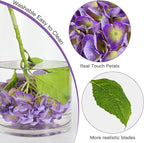 Nubry 22.44In Purple Hydrangea Artificial Flowers,4Pcs Latex Faux Real Touch Large Hydrangea Flowers with Long Stems & Leaves for Home Office Decor Wedding Party Arrangements(Purple)
