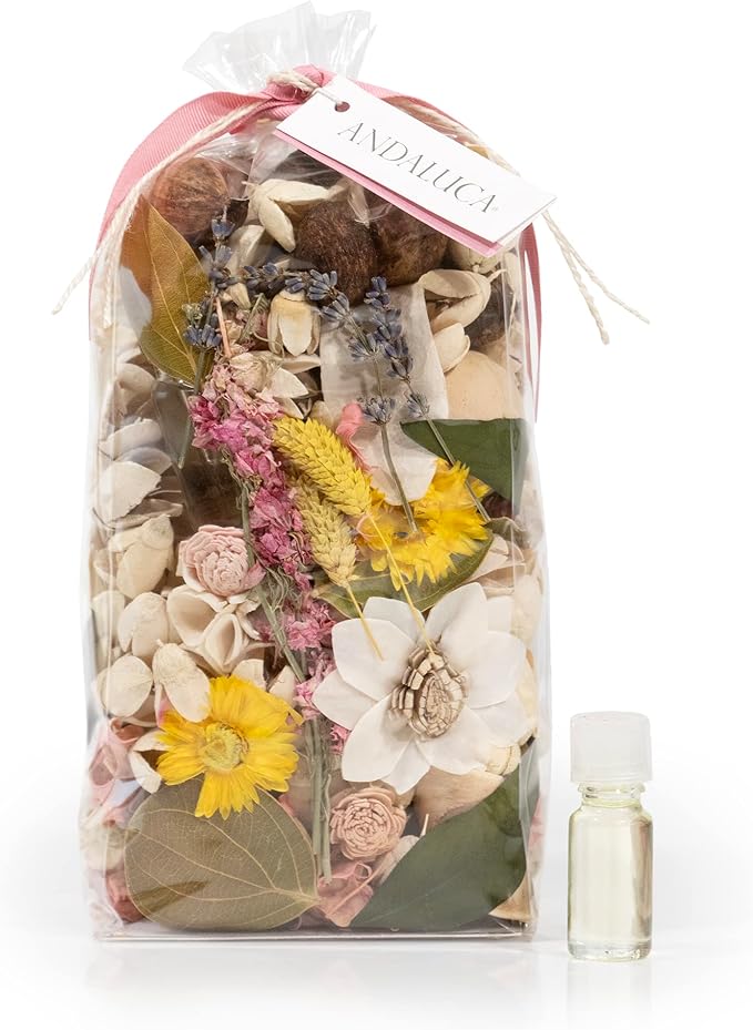 ANDALUCA Secrets of Spring Scented Potpourri | Made in California | Large 20 oz Bag + Fragrance Vial | Notes of Citron, Jasmine and Soft Woods | Floral Spring Home Fragrance