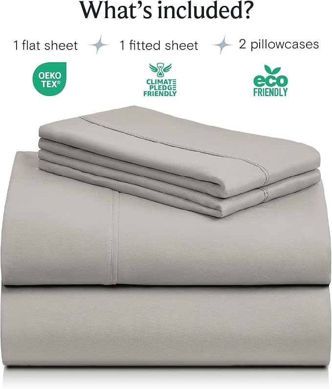 LuxClub 4 PC Queen Sheet Set, Deep Pockets Wrinkle Free Cooling Bed Sheets Hotel Bedding for Women, Men, Kids & Teens, Includes 1 Fitted Sheet, 1 Flat Sheet and 2 Pillowcases - Silky Soft Light Taupe