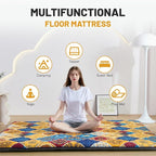 Japanese Floor Mattress Twin, Anti-Slip Japanese Futon Foldable Tatami Mat for Guests, Boho Orange Checkered