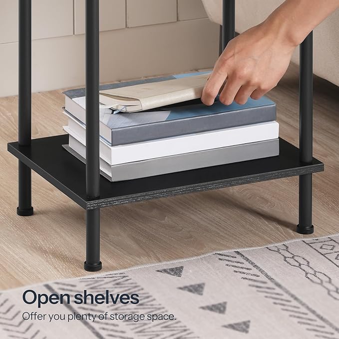 HOOBRO End Table Set of 2, Small Side Table, Nightstand with 2-Layer Storage Shelves, Sofa Table for Small Spaces, Living Room, Bedroom, Stable Frame, Easy Assembly, Black BB09BZP201
