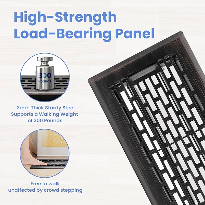 4x8 Inches Heavy Duty Walkable Floor Register - Easy Adjust Air Supply Lever Decorative Floor Vent Covers, Boston Design Vent Covers for Home - Oil Rubbed Bronze