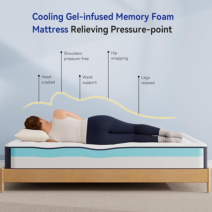 6 Inch Queen Size Mattress in a Box, Breathable Cooling Gel Memory Foam Removable Pillow-Top Mattress, CertiPUR-US Certified, Fiberglass-Free, Medium Firm Support, Ergonomic Design for Pressure Relief