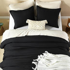 Litanika Black Comforter King Size, 3 Pieces Lightweight Solid Bedding Comforter Set, All Season Fluffy Bed Set (104x90In Comforter & 2 Pillowcases)