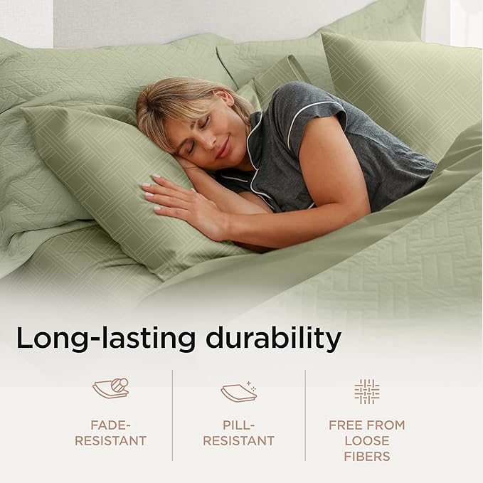 Threadmill Luxury Full Size Sheets for Full Size Mattress | 800 Thread Count Cotton Sheets | Jacquard Celine Sage Green | Better Than Egyptian Cotton| 4 Pc Bed Sheets | with Elasticized Deep Pocket