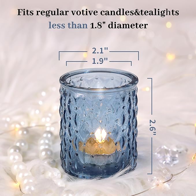 36pcs Blue Votive Candle Holders-Glass Candle Holder for Wedding Decor, Tea Light Candle Holders for Centerpiece Table Decorations, Home Decor and Party Decor