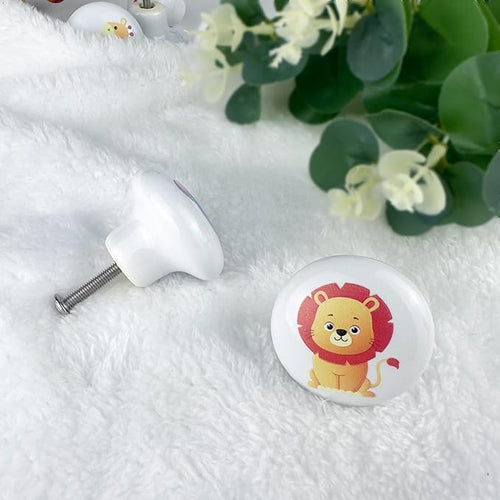 6PCS 1.5" Cute Funky Safari Animals Ceramics Drawer Pulls Lion Knobs Nursery Kids Room Unique Cabinet Decor Dresser Knobs(Lion)