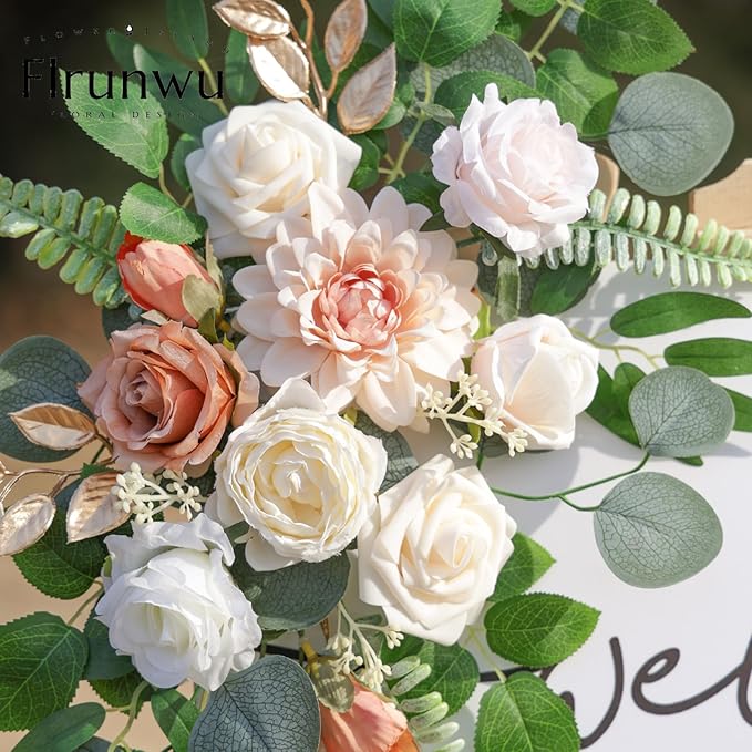 Artificial Flowers Decorations Pack of 2,Centerpieces for Wedding Reception Backdrop Decoration, Floral Decor Wall Home Entryway OutdoorDecorations (Champagne)