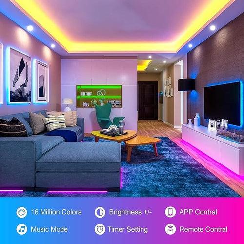 150ft Led Lights For Bedroom (2 Rolls of 75ft), Led Strip Lights Music Sync Color Changing, Led Light Strip With Remote & App Control Rgb Strip, Led Lights For Room Dorm Home Classroom Ceiling Decor