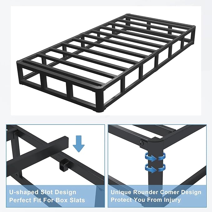 Twin Box Spring - 7 Inch High Profile Box Spring for Twin Bed, Sturdy Metal Frame Mattress Foundation, Easy Assembly, Quiet & Noise-Free