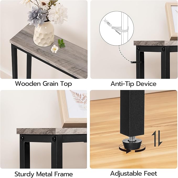 HOOBRO 70.9" Narrow Console Table with Charging Station, 5.9" Sofa Table with 2 Power Outlets and USB Ports, Long Entryway Tables Behind Couch Table, for Hallway, Living Room, Greige BG185UXG01