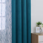 BONZER Mix and Match Curtains - 2 Pieces Branch Print Sheer Curtains and 2 Pieces Blackout Curtains for Bedroom Living Room Grommet Window Drapes, 54x95 Inch/Panel, Teal, Set of 4 Panels